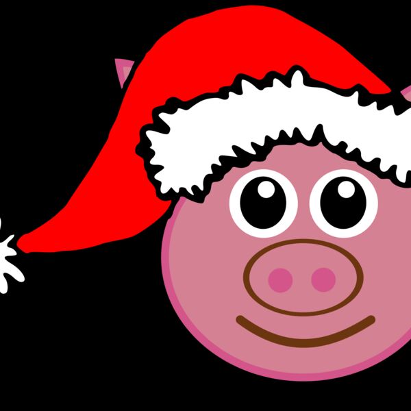 Pig 01 Face Cartoon Pink with Santa hat Thumbnail