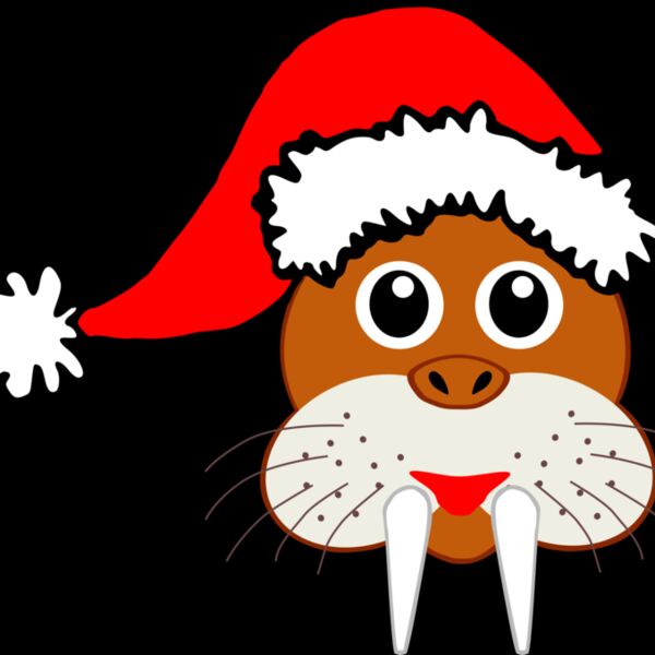 Walrus 001 Head Cartoon Brown with Santa hat Thumbnail